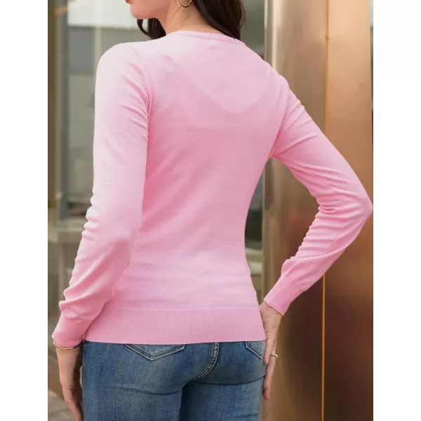 GRACE KARIN Womens Long Sleeve Button Down Crew Neck Classic Sweater Knit CardiganLight Pink