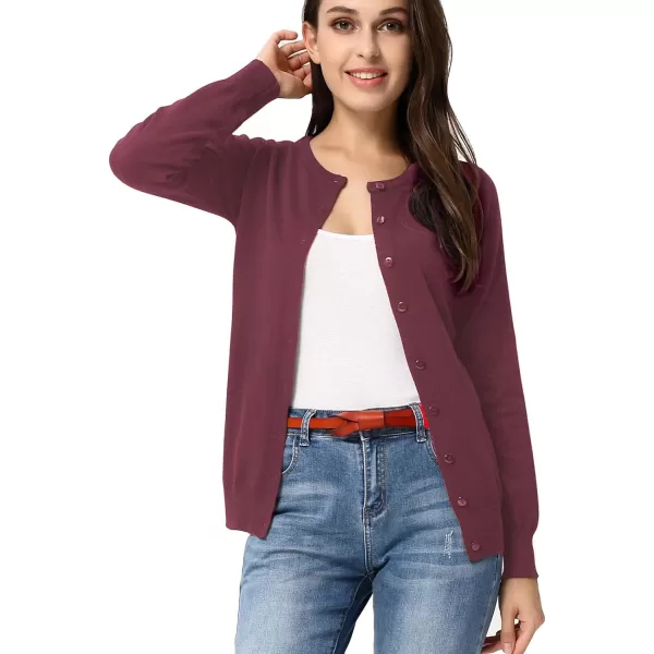 GRACE KARIN Womens Long Sleeve Button Down Crew Neck Classic Sweater Knit CardiganPurple