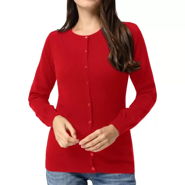 GRACE KARIN Womens Long Sleeve Button Down Crew Neck Classic Sweater Knit CardiganRed