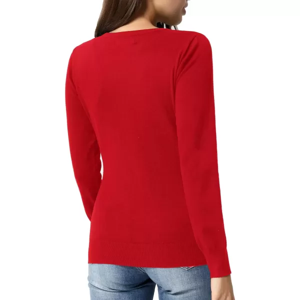 GRACE KARIN Womens Long Sleeve Button Down Crew Neck Classic Sweater Knit CardiganRed