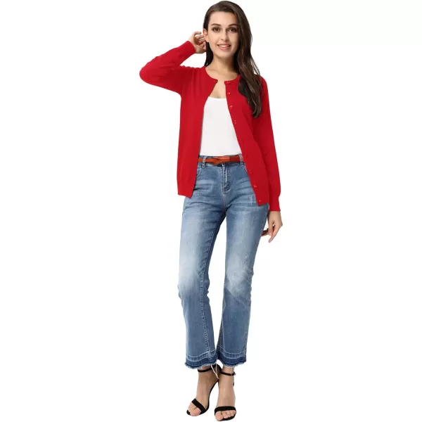 GRACE KARIN Womens Long Sleeve Button Down Crew Neck Classic Sweater Knit CardiganRed