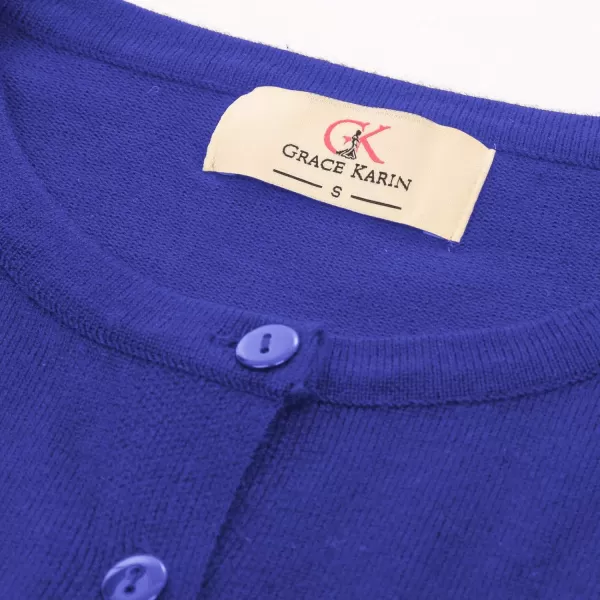 GRACE KARIN Womens Long Sleeve Button Down Crew Neck Classic Sweater Knit CardiganRoyal Blue