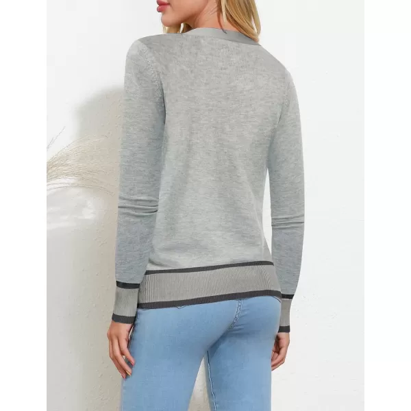 GRACE KARIN Womens Long Sleeve Button Down Sweater Classic VNeck Knit CardiganContrast Grey