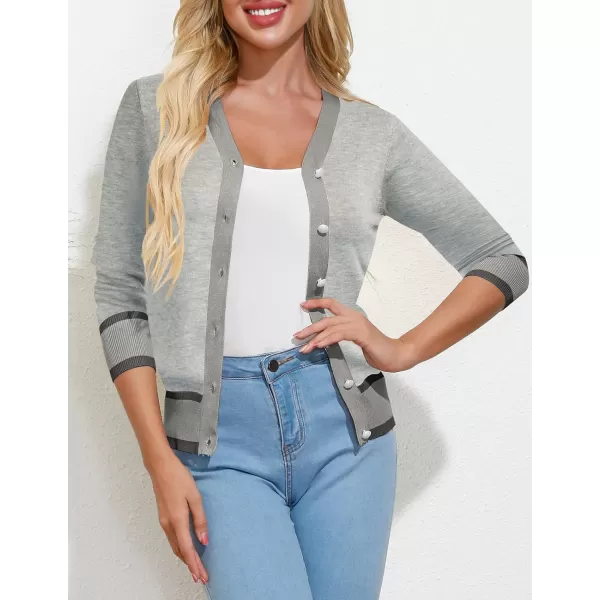 GRACE KARIN Womens Long Sleeve Button Down Sweater Classic VNeck Knit CardiganContrast Grey