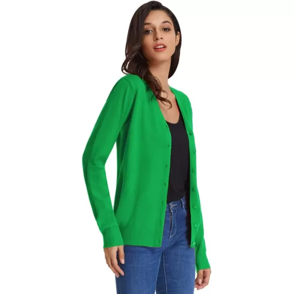 GRACE KARIN Womens Long Sleeve Button Down Sweater Classic VNeck Knit CardiganGreen