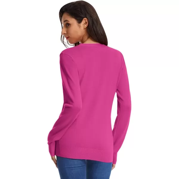 GRACE KARIN Womens Long Sleeve Button Down Sweater Classic VNeck Knit CardiganMagenta