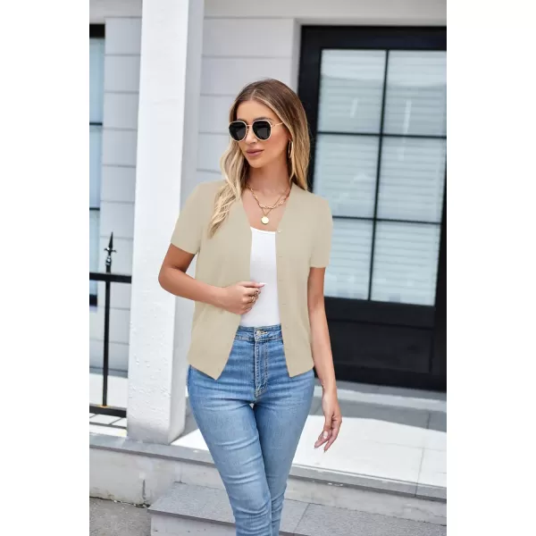 GRACE KARIN Womens Long Sleeve Button Down Sweater Classic VNeck Knit CardiganShort Sleeve Apricot