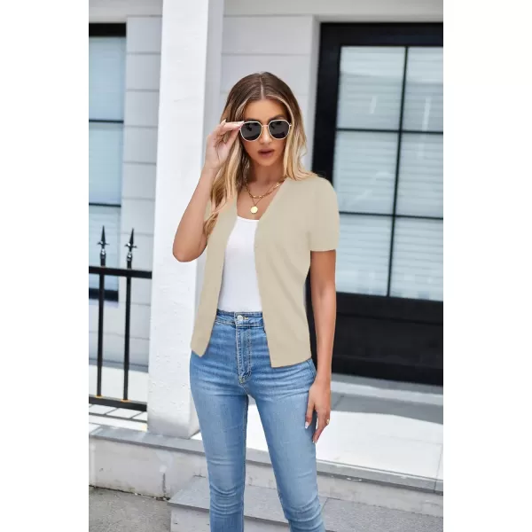 GRACE KARIN Womens Long Sleeve Button Down Sweater Classic VNeck Knit CardiganShort Sleeve Apricot