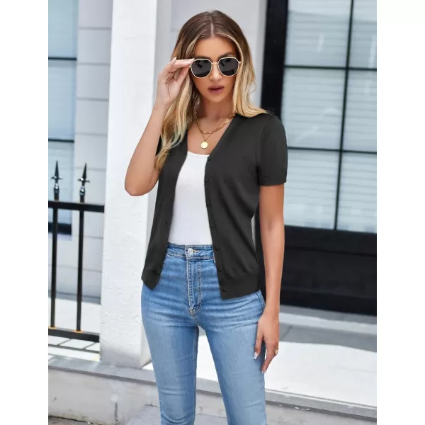 GRACE KARIN Womens Long Sleeve Button Down Sweater Classic VNeck Knit CardiganShort Sleeve Black