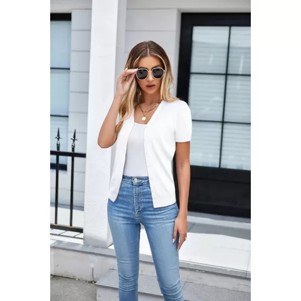 GRACE KARIN Womens Long Sleeve Button Down Sweater Classic VNeck Knit CardiganShort Sleeve Bright White