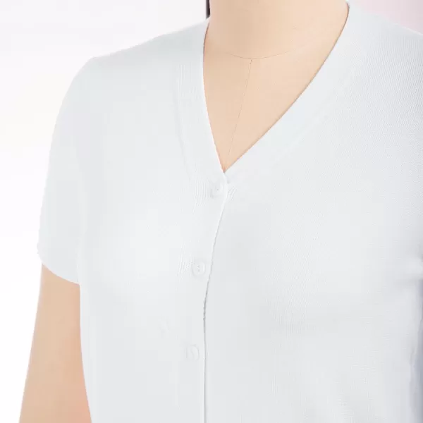 GRACE KARIN Womens Long Sleeve Button Down Sweater Classic VNeck Knit CardiganShort Sleeve Bright White