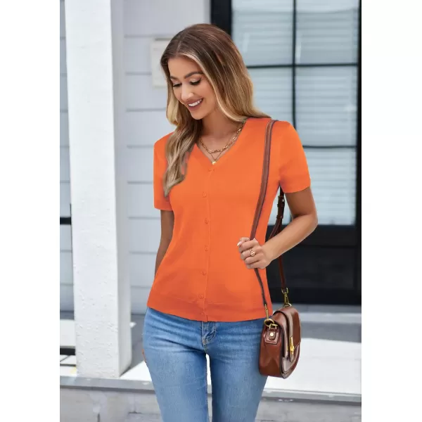 GRACE KARIN Womens Long Sleeve Button Down Sweater Classic VNeck Knit CardiganShort Sleeve Orange