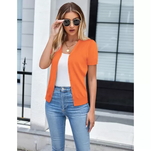 GRACE KARIN Womens Long Sleeve Button Down Sweater Classic VNeck Knit CardiganShort Sleeve Orange