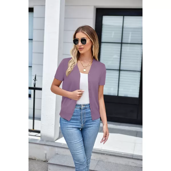 GRACE KARIN Womens Long Sleeve Button Down Sweater Classic VNeck Knit CardiganShort Sleeve Purple