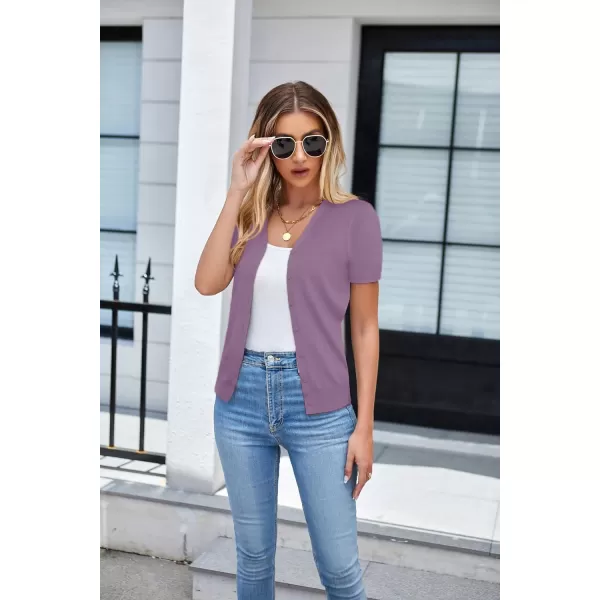 GRACE KARIN Womens Long Sleeve Button Down Sweater Classic VNeck Knit CardiganShort Sleeve Purple