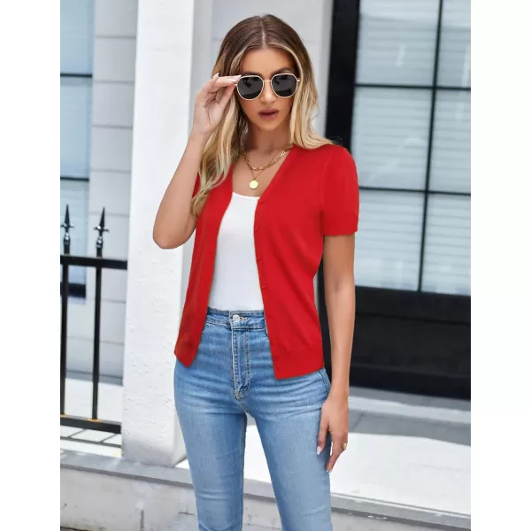 GRACE KARIN Womens Long Sleeve Button Down Sweater Classic VNeck Knit CardiganShort Sleeve Red