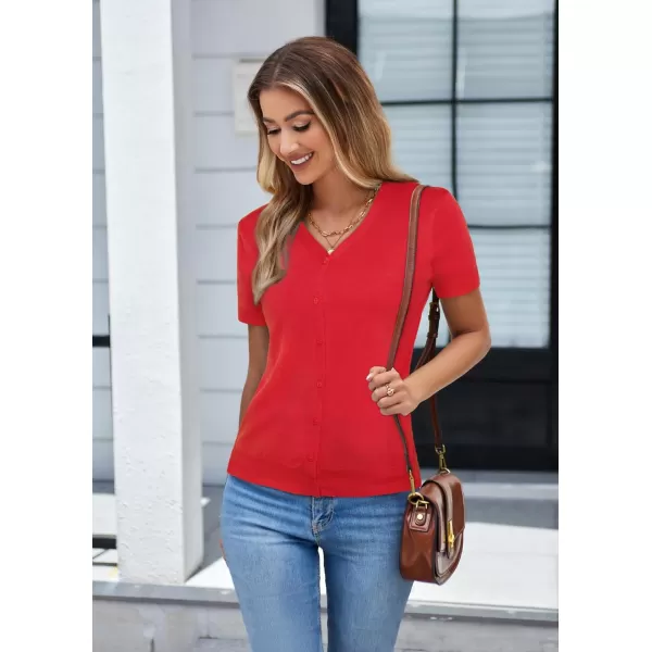 GRACE KARIN Womens Long Sleeve Button Down Sweater Classic VNeck Knit CardiganShort Sleeve Red