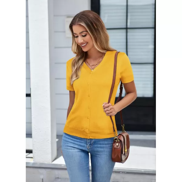 GRACE KARIN Womens Long Sleeve Button Down Sweater Classic VNeck Knit CardiganShort Sleeve Yellow