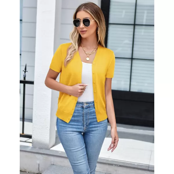 GRACE KARIN Womens Long Sleeve Button Down Sweater Classic VNeck Knit CardiganShort Sleeve Yellow