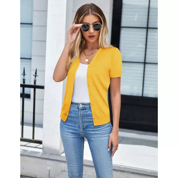 GRACE KARIN Womens Long Sleeve Button Down Sweater Classic VNeck Knit CardiganShort Sleeve Yellow