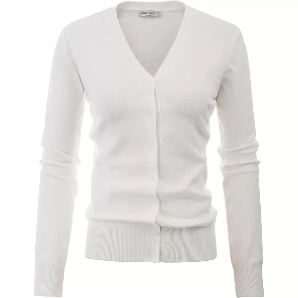 GRACE KARIN Womens Long Sleeve Button Down Sweater Classic VNeck Knit CardiganWhite