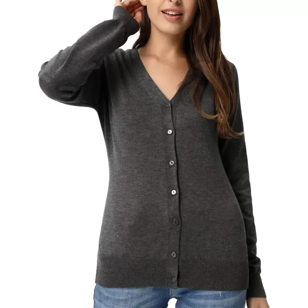 GRACE KARIN Womens Long Sleeve Button Down Vee Neck Classic Sweater Knit CardiganBlack Grey