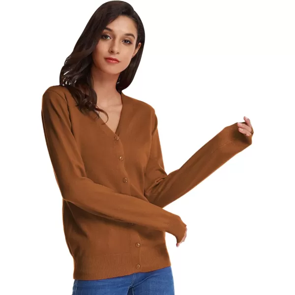 GRACE KARIN Womens Long Sleeve Button Down Vee Neck Classic Sweater Knit CardiganBrown