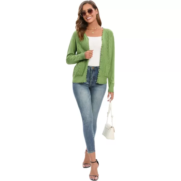 GRACE KARIN Womens Long Sleeve Button Down Vee Neck Classic Sweater Knit CardiganCable Green