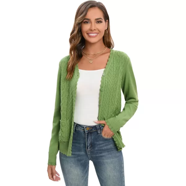 GRACE KARIN Womens Long Sleeve Button Down Vee Neck Classic Sweater Knit CardiganCable Green