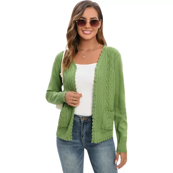 GRACE KARIN Womens Long Sleeve Button Down Vee Neck Classic Sweater Knit CardiganCable Green