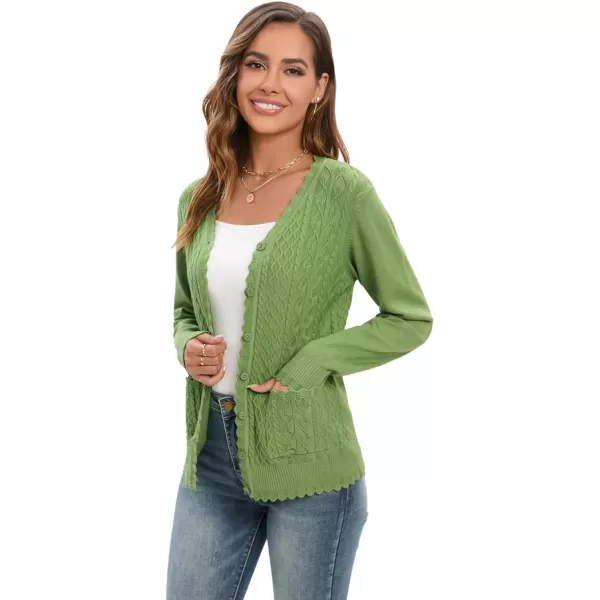 GRACE KARIN Womens Long Sleeve Button Down Vee Neck Classic Sweater Knit CardiganCable Green