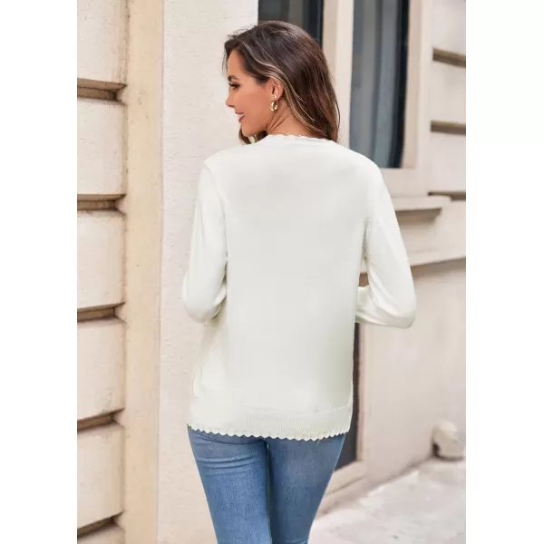 GRACE KARIN Womens Long Sleeve Button Down Vee Neck Classic Sweater Knit CardiganCable White