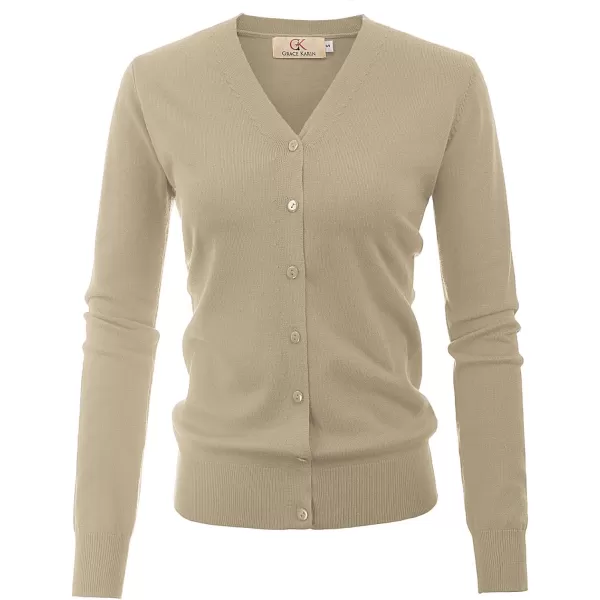 GRACE KARIN Womens Long Sleeve Button Down Vee Neck Classic Sweater Knit CardiganCamel