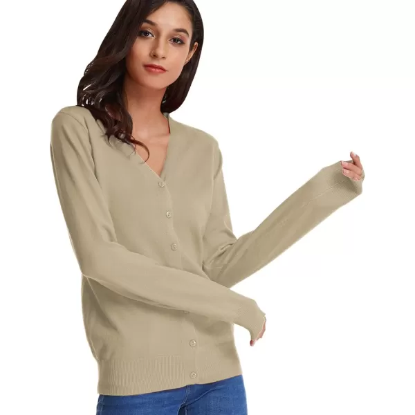 GRACE KARIN Womens Long Sleeve Button Down Vee Neck Classic Sweater Knit CardiganCamel