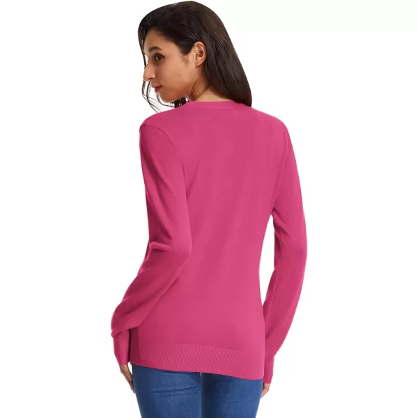 GRACE KARIN Womens Long Sleeve Button Down Vee Neck Classic Sweater Knit CardiganDeep Pink