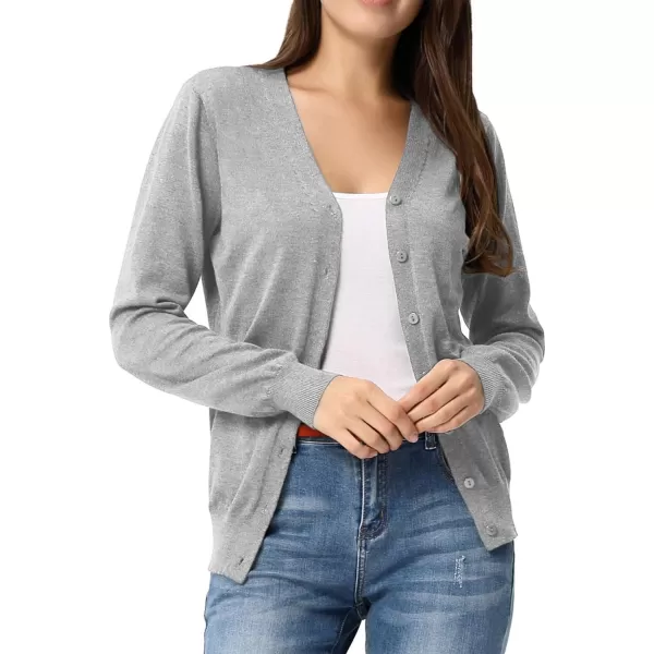 GRACE KARIN Womens Long Sleeve Button Down Vee Neck Classic Sweater Knit CardiganLight Grey