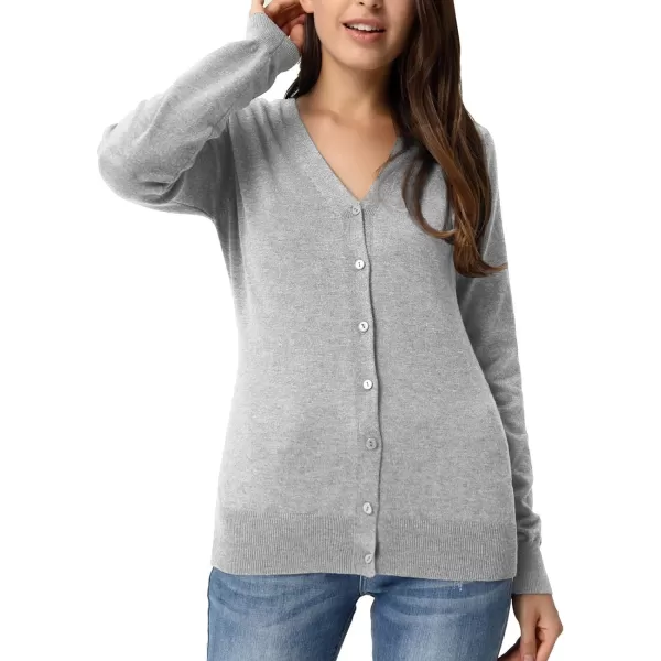 GRACE KARIN Womens Long Sleeve Button Down Vee Neck Classic Sweater Knit CardiganLight Grey