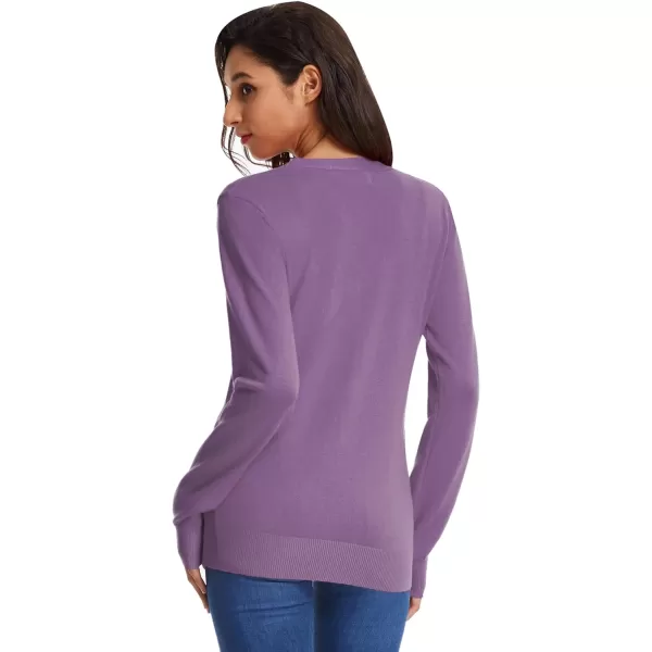 GRACE KARIN Womens Long Sleeve Button Down Vee Neck Classic Sweater Knit CardiganLilac