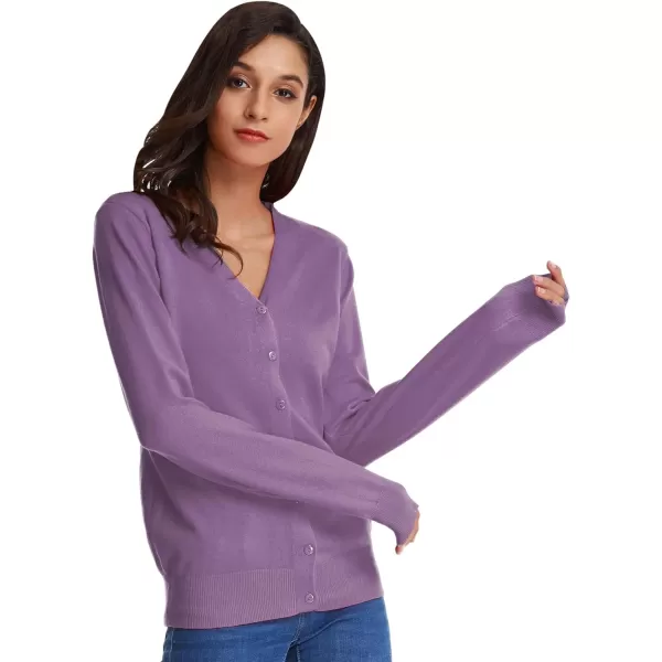 GRACE KARIN Womens Long Sleeve Button Down Vee Neck Classic Sweater Knit CardiganLilac