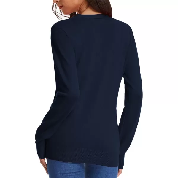 GRACE KARIN Womens Long Sleeve Button Down Vee Neck Classic Sweater Knit CardiganMidnight Blue