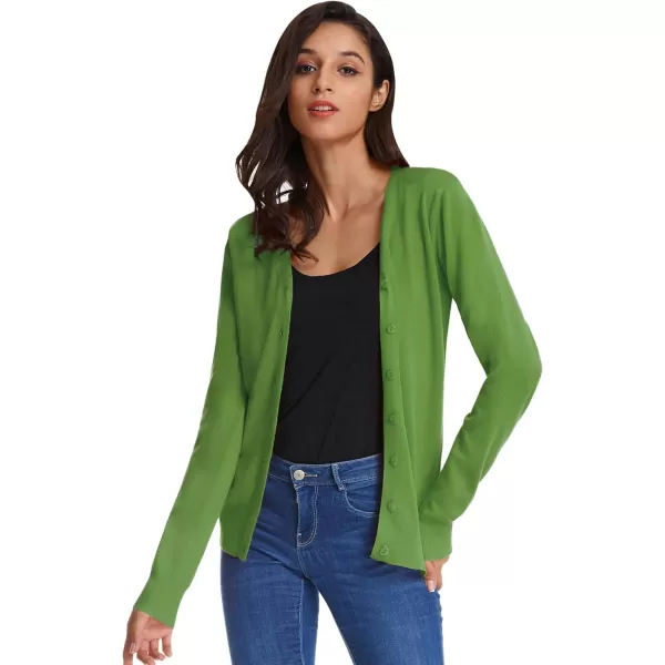 GRACE KARIN Womens Long Sleeve Button Down Vee Neck Classic Sweater Knit CardiganPea Green