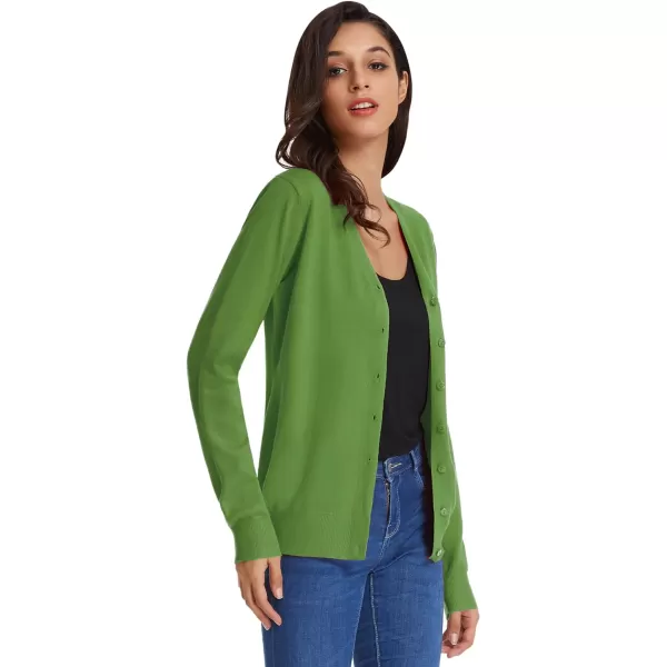 GRACE KARIN Womens Long Sleeve Button Down Vee Neck Classic Sweater Knit CardiganPea Green