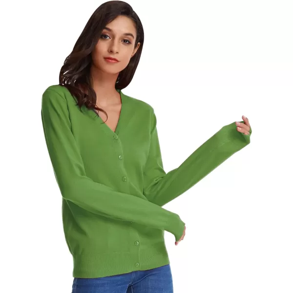 GRACE KARIN Womens Long Sleeve Button Down Vee Neck Classic Sweater Knit CardiganPea Green