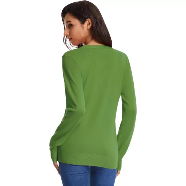 GRACE KARIN Womens Long Sleeve Button Down Vee Neck Classic Sweater Knit CardiganPea Green