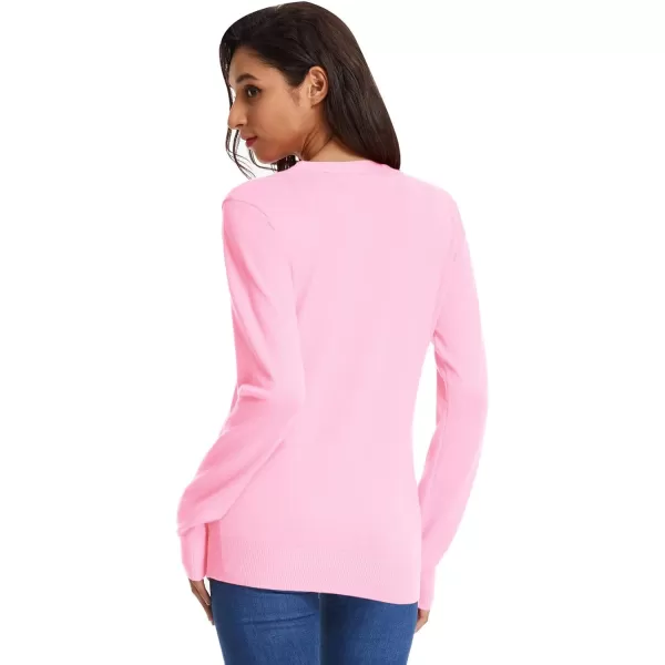 GRACE KARIN Womens Long Sleeve Button Down Vee Neck Classic Sweater Knit CardiganPink