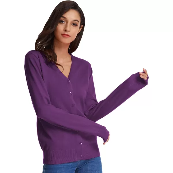 GRACE KARIN Womens Long Sleeve Button Down Vee Neck Classic Sweater Knit CardiganPurple