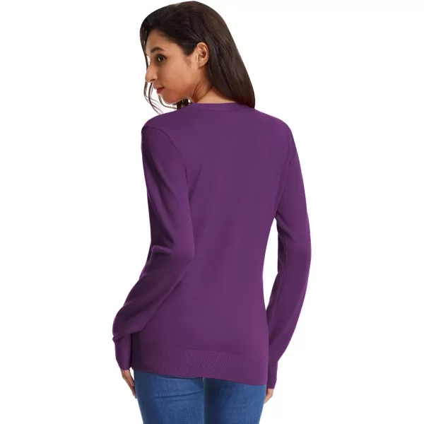 GRACE KARIN Womens Long Sleeve Button Down Vee Neck Classic Sweater Knit CardiganPurple