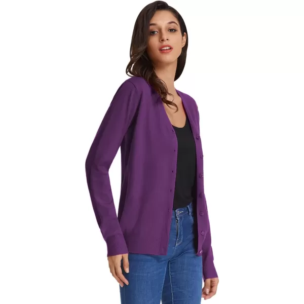 GRACE KARIN Womens Long Sleeve Button Down Vee Neck Classic Sweater Knit CardiganPurple