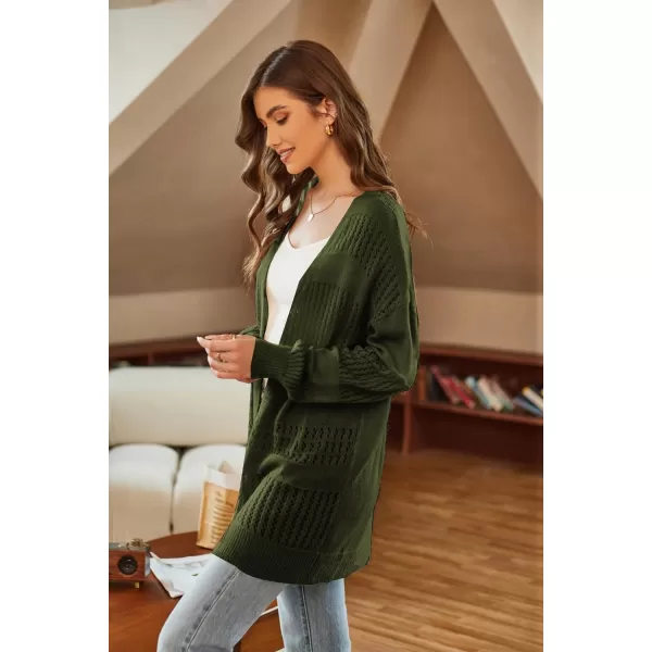 GRACE KARIN Womens Long Sleeve Cardigan VNeck Hollow Out Sweater Open Front Casual OutwearArmy Green