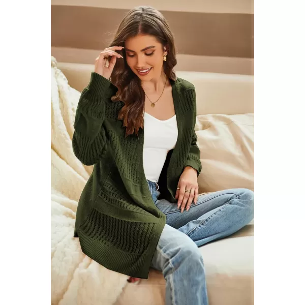 GRACE KARIN Womens Long Sleeve Cardigan VNeck Hollow Out Sweater Open Front Casual OutwearArmy Green